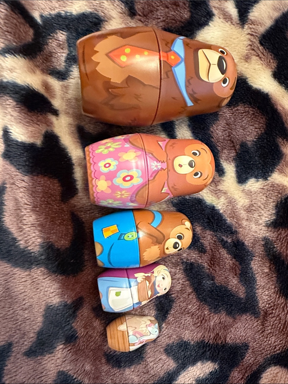 Goldilocks and the three Bears Nesting Dolls Set - Brown & Blue Stacking Toy